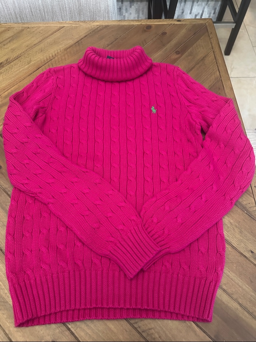 Ralph Lauren Hot Pink Cable-Knit Turtleneck Sweater